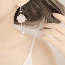  925 sterling silver face-thin earrings super fairy Korean temperament immortal flower petals long tassel net red earrings female