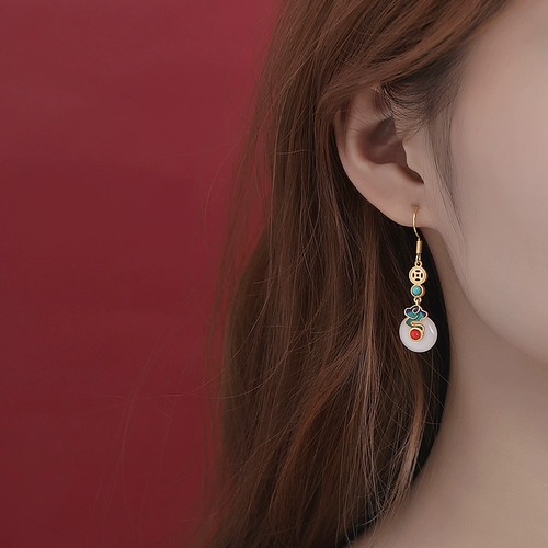 Ретро серьги, браслет с одной бусиной из нефрита, защитный амулет, пряжка, серебро 925 пробы