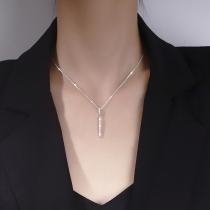 Geometric long necklace 2021 new female niche light luxury design sense ins simple autumn and winter sterling silver choker