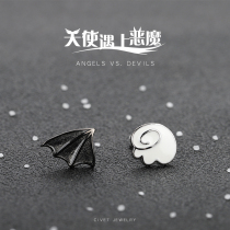  925 sterling silver devil earrings Angel wings clouds cute small earrings niche design personality black ear jewelry