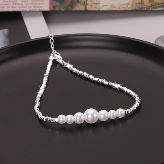 ຖົງຕີນເງິນ 925 sterling pearl breaking silver anklet for women 2023 new trendy Korean version simple and high-end silver anklet for girls