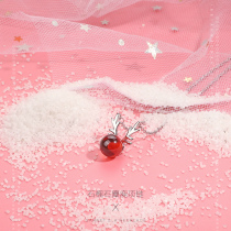  Japan and South Korea sterling silver a deer has you necklace Female garnet clavicle chain Elk horn Forest department simple student small fresh