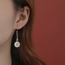 925 sterling silver Hetian Jade Pearl earrings 2021 New Tide retro style earrings female Xiaopu design ear hanging