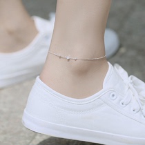  Civet brushed square simple S925 sterling silver anklet female summer small bead accessories Korean jewelry Birthday gift