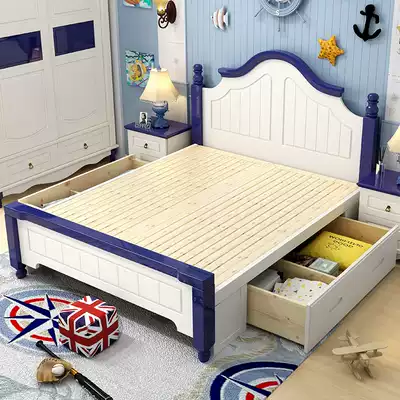 Children's bed Boys single bed 1 5 American youth children's bed 1 2 meters solid wood storage bed 1 35 meters children's bed