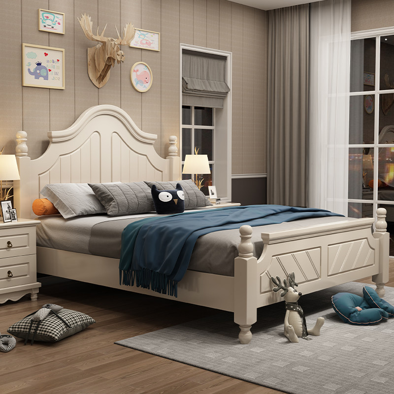 American style children's bed girls solid wood princess bed storage 1.5 meters single bed girls 1.35m bedroom 1.2m maiden