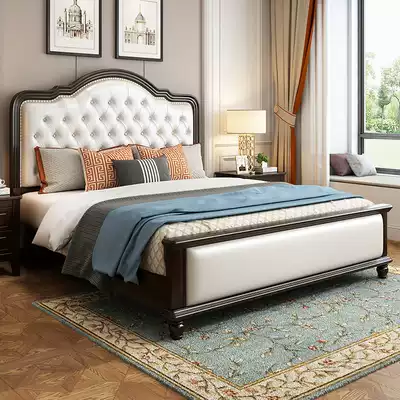 American light luxury solid wood bed 1 8M Modern simple master bedroom double bed Full solid wood princess bed Factory direct wedding bed