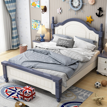 Mediterranean bed childrens bed solid wood 1 5 meters boy bed youth bedroom furniture 1 2 meters bed storage high box bed
