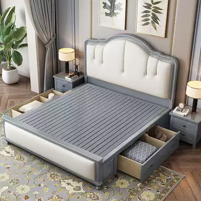 American light luxury 2 meters 2 2 meters large bed White solid wood double bed 1 8 meters 1 5m European style 2 0x2 2 master bedroom bed