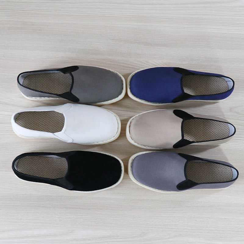 Spring mens cloth shoes driving shoes flat beef tendon bottom non-slip lightweight blue gray cloth shoes Young mens low top mens shoes Autumn