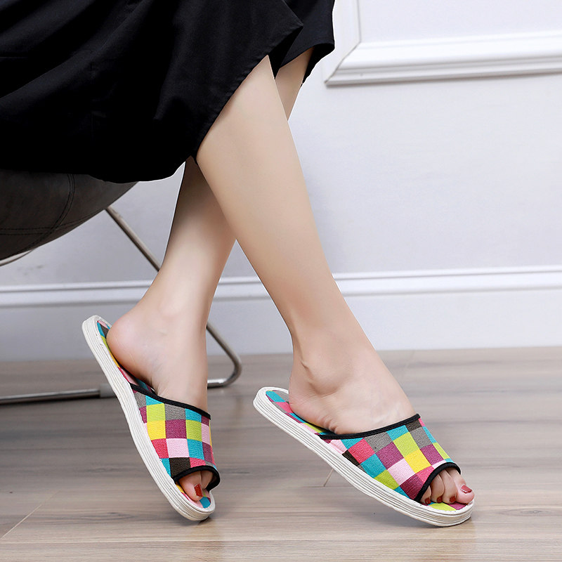 Cloth-soled slippers women's summer home home one-word sandals and slippers female students comfortable mute cloth shoes Melaleuca bottom floor mop