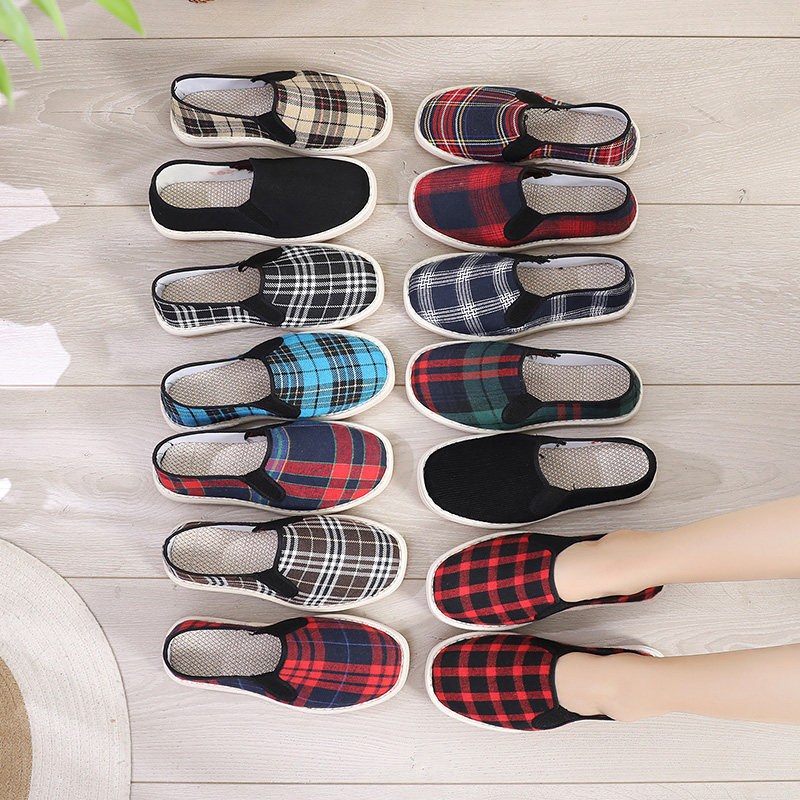 Cloth shoes womens youth spring and autumn set foot flat with plaid color womens shoes Old Beijing mother shoes career work shoes soft bottom