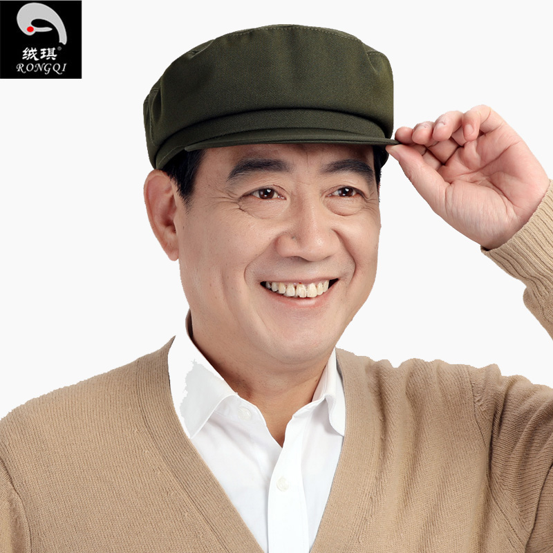 Old-fashioned Zhongshan hat Army green spring and Autumn middle-aged breeches Flat-top hat Men's grandfather hat Youth military hat