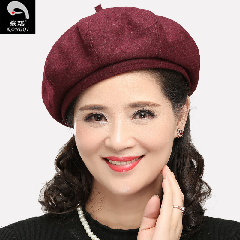 Beret Cap Woman Autumn Winter Wool Hat Pumpkin Cap Wool Hat Mid Aged Mother Painter Hat Anise Beret Hat