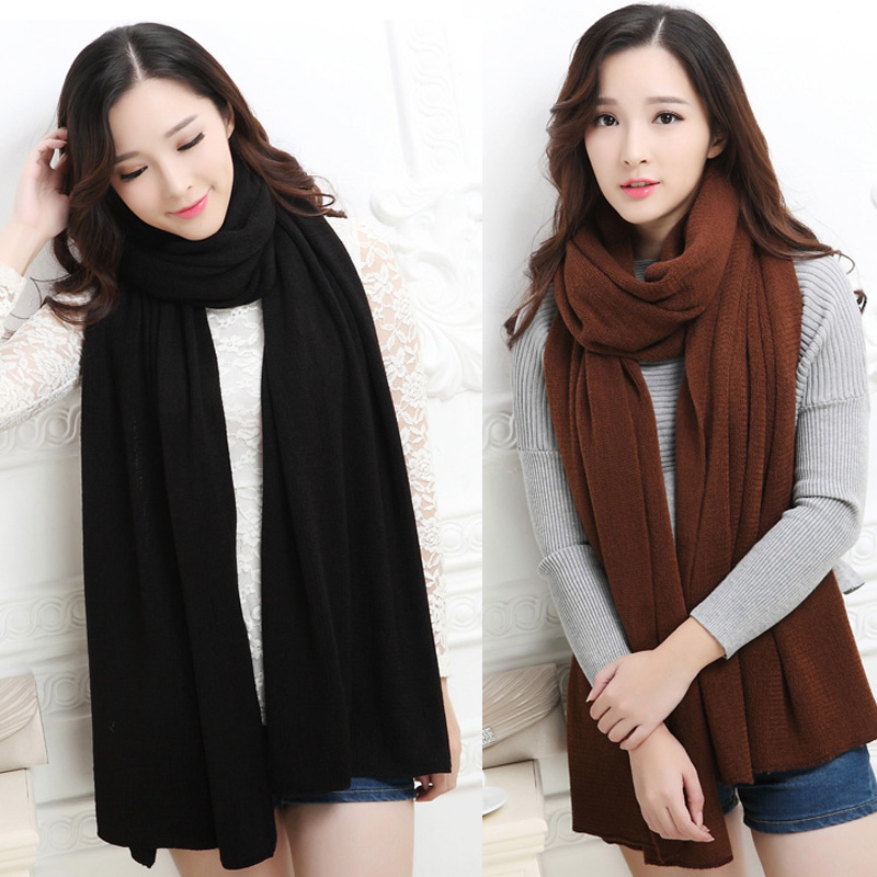 Korean version of solid color knitted wool scarf ladies winter scarf shawl dual-purpose autumn and winter lengthened thickened suitable for men and women