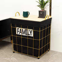 Minimalist removable dirty clothes basket with cover metal special large containing basket cotton linen containing basket Nordic clothing storage