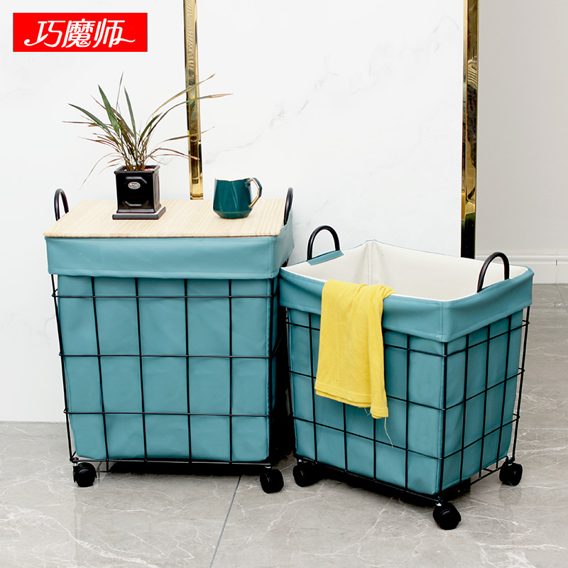 Waterproof extra large storage bucket light luxury simple storage basket fabric clothes basket leather dirty clothes lid dirty clothes basket