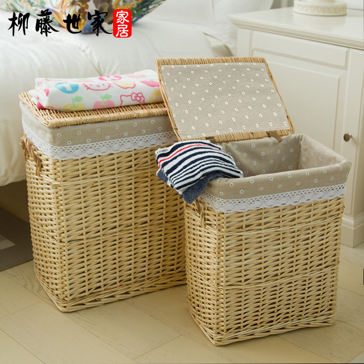 Export quality pastoral storage box large rattan weaving storage box with cover clothes clothes storage box willow weaving storage basket