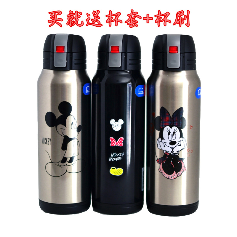 Lock lock lock Mickey Minnie One-button thermos cup Primary and secondary school portable kettle rope school spare 400ml