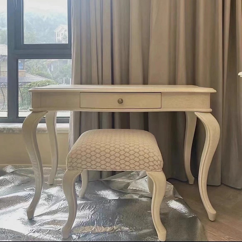 North American Queen Dressing Table American Style Furniture Dressing Table European Style French Retro Solid Wood Carved Bedroom Makeup Table with Mirror