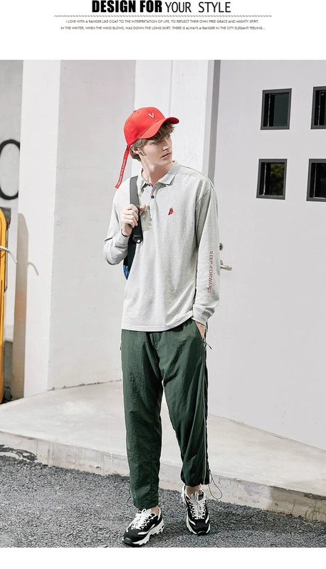 Áo thun dài tay cho nam Áo thun dài tay 2018 Cotton Cotton Lapel Áo sơ mi POLO thả lỏng ngang vai