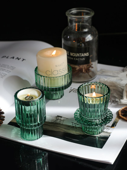 简约创意水晶玻璃烛台酒吧餐厅咖啡厅装饰品摆件小夜灯蜡烛底座