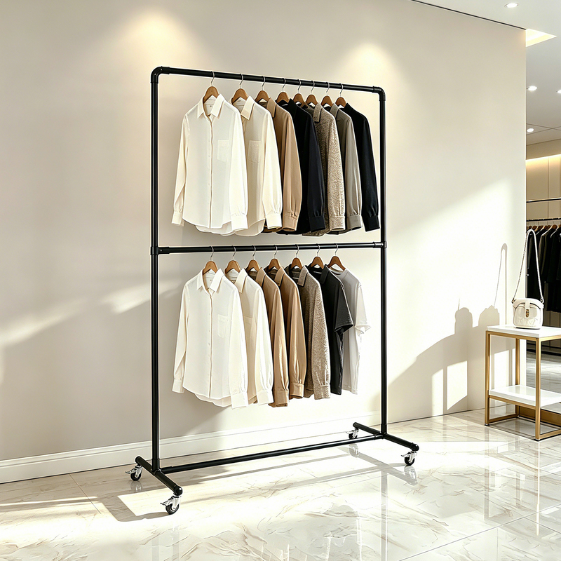 Double-Layer Clothing Display Rack, Floor-Standing Children's Clothing Hanger, Island Rack, Gantry Rack, Fabric Display Rack, Hot Sale Double-Layer Clothing Display Rack, Floor-Standing Children's Clothing Hanger, Island Rack, Gantry Rack, Fabric Display Rack, Hot Sale