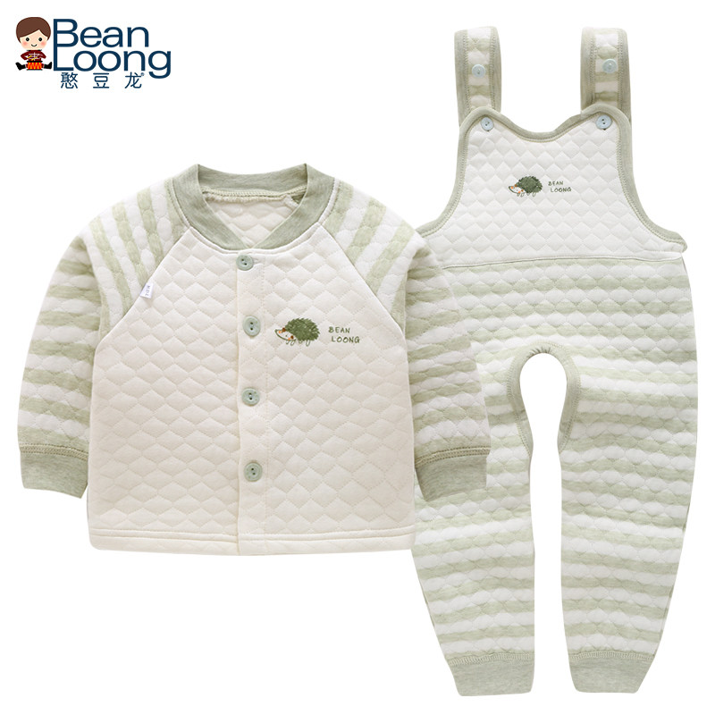 Bean dragon baby quilted overalls suit autumn and winter models thickened thermal underwear open file color cotton going out winter clothes