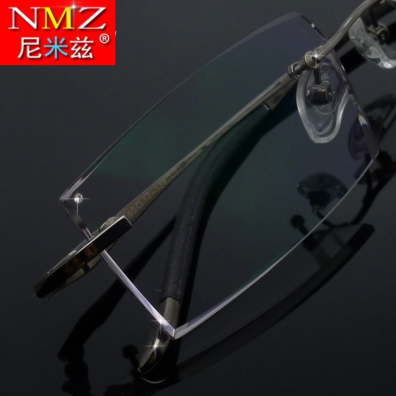 Men's Diamond Cut Edge Glasses Plus Film Flat Light Discoloration Glasses Ultra Light Pure Titanium No Frame Business Nearsightedness Racks