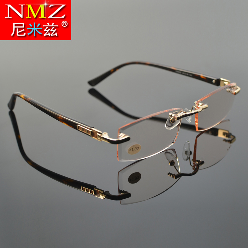 Frameless presbyopic glasses men's trimmed diamond flower glasses farsightedness HD anti-blue old glasses women's fashion young small