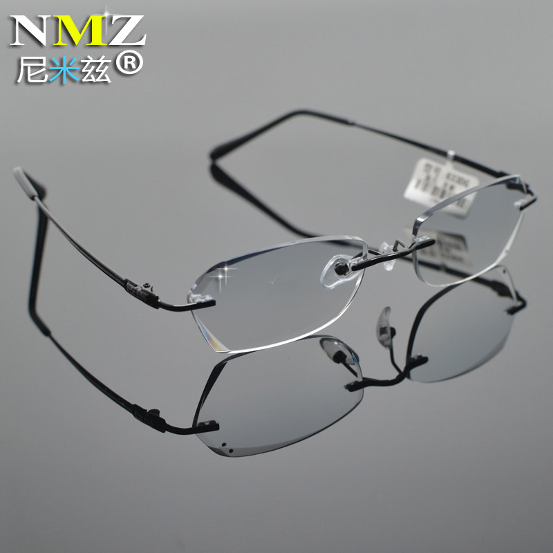 Business men's rimless glasses pure titanium ultra-light glasses frame with myopia finished men's big wide face