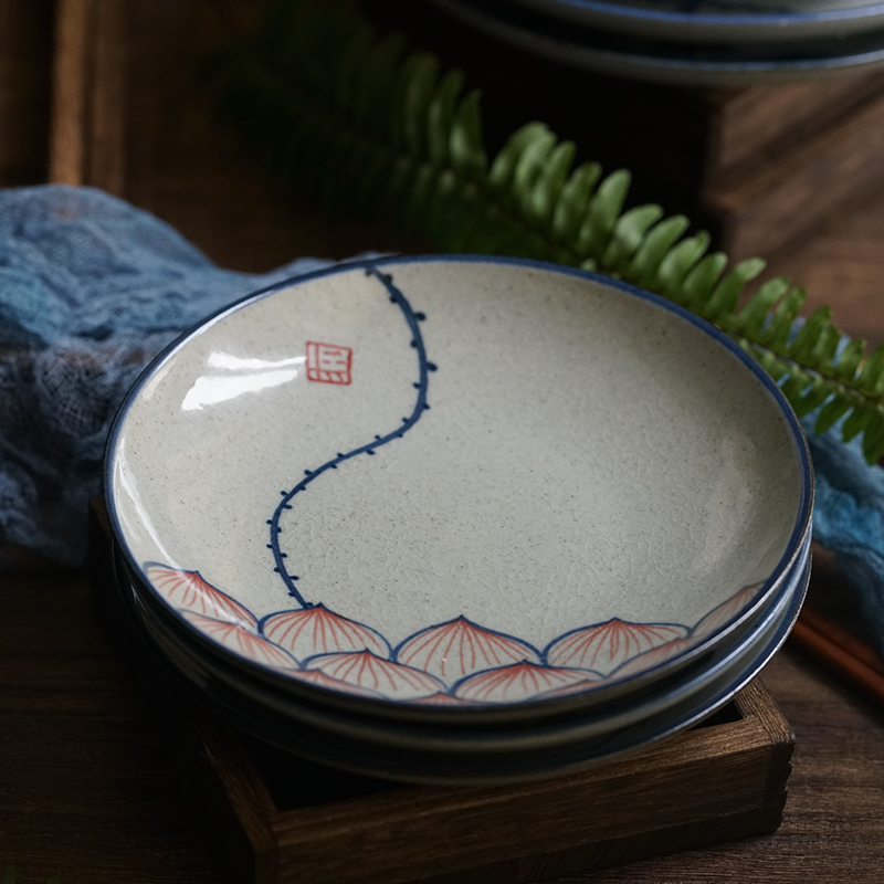 Jingdezhen porcelain tableware with 0 8 inch creative flat circular plate under the glaze color hand - made ceramic platter