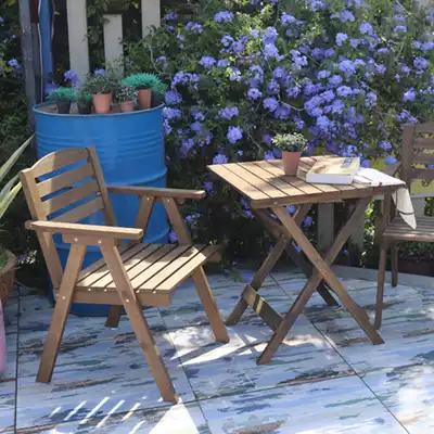 Foldable table and chair combination back chair simple home outdoor portable balcony small table and chair solid wood casual coffee table