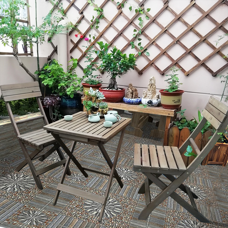 Balcony folding table and chairs retro solid wood dining table and chairs combined as old bar table Leisure table Single dinner table small tea table