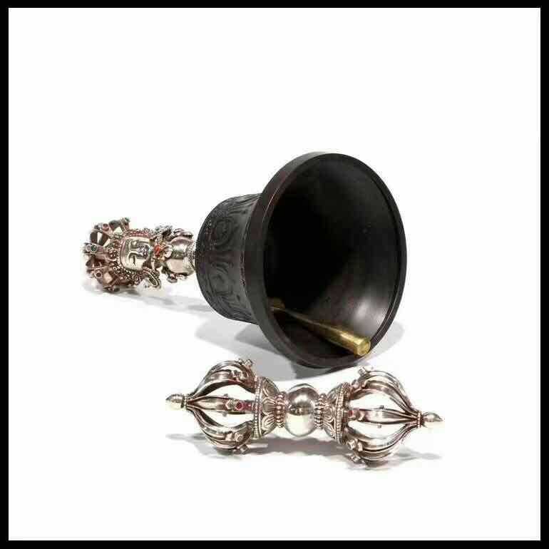 Nepali pure handmade red copper bell cylinder 925 silver pestle