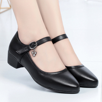 2021 Spring and Autumn Womens Single Shoes Buckle Round Head Shallow Leather Low Heel Hotel Work Shoes Mom Shoes 43