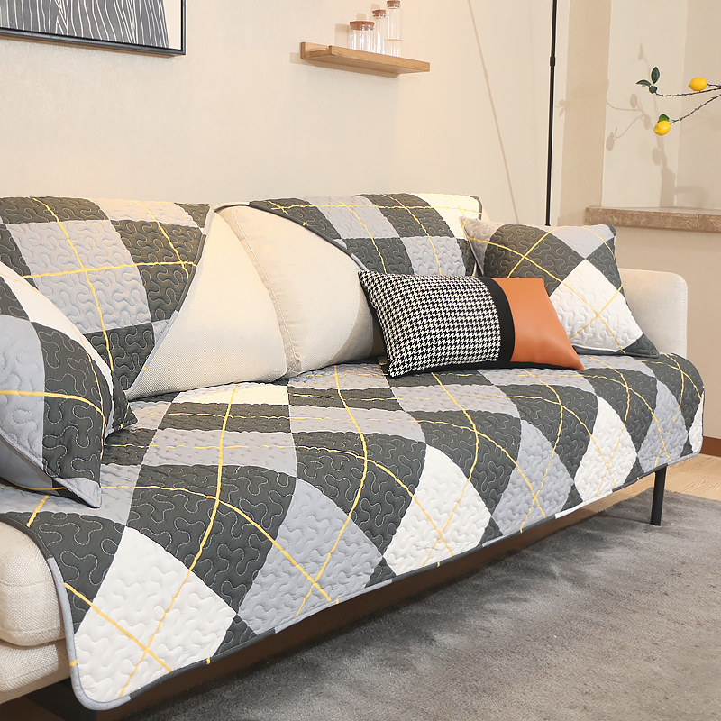 Cotton simple modern sofa cushion cover four seasons universal non-slip cushion plaid fabric thickened back towel custom