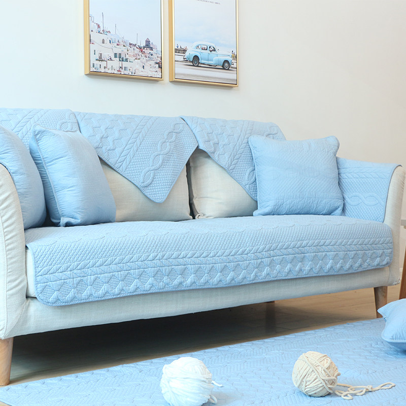 full cotton sofa cushion cloth art non-slip pure color cushion Nordic Four seasons universal sofa cover towel pure cotton minimalist Hyundai-Taobao