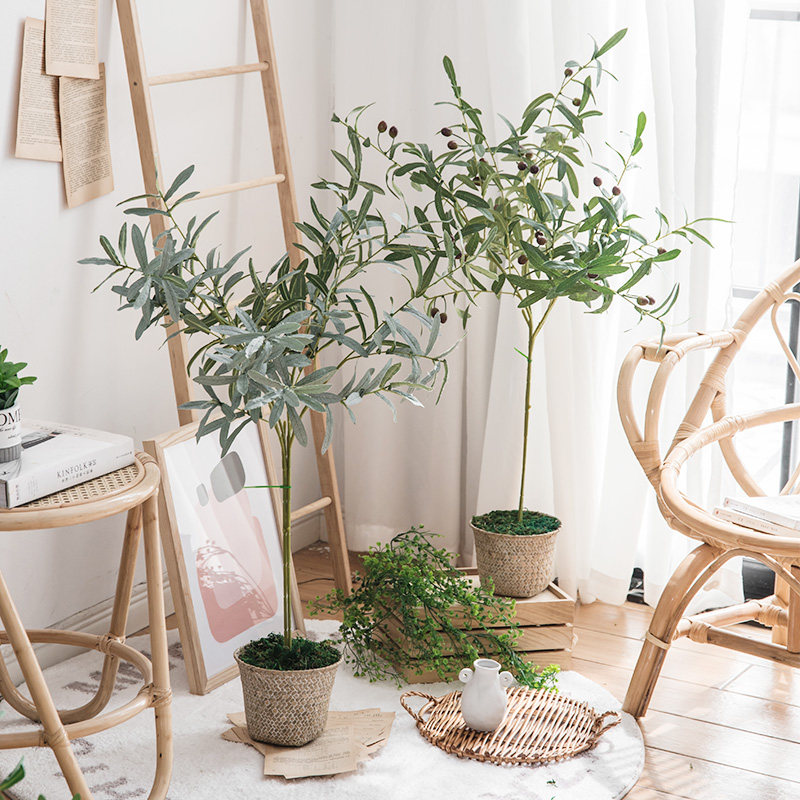 Sentai Emulation Green Plant Potted Indoor Fake Olive Trees Ins Living Room Ground Swing Pieces Decorate Nordic Fake Flowers Plants