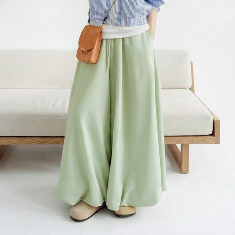 Madden Peach Skin Velvet Drapey Glutinous Rice Flower Bud Lantern Skirt Pants Wide-Leg Loose Elastic Waist Drawstring Casual Long Pants for Women Spring