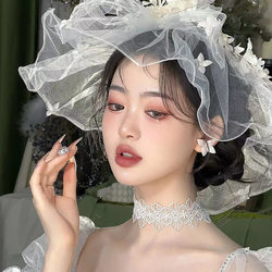 A1 신부 레트로 베일 흰색 꽃 신부 머리 장식