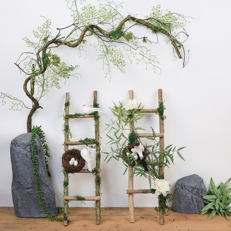 Natural Wood Ladder, Forest-Style Outdoor Garden, Pastoral Style Ornament, Natural Corner Micro-Landscape Arrangement Material, Courtyard Decoration