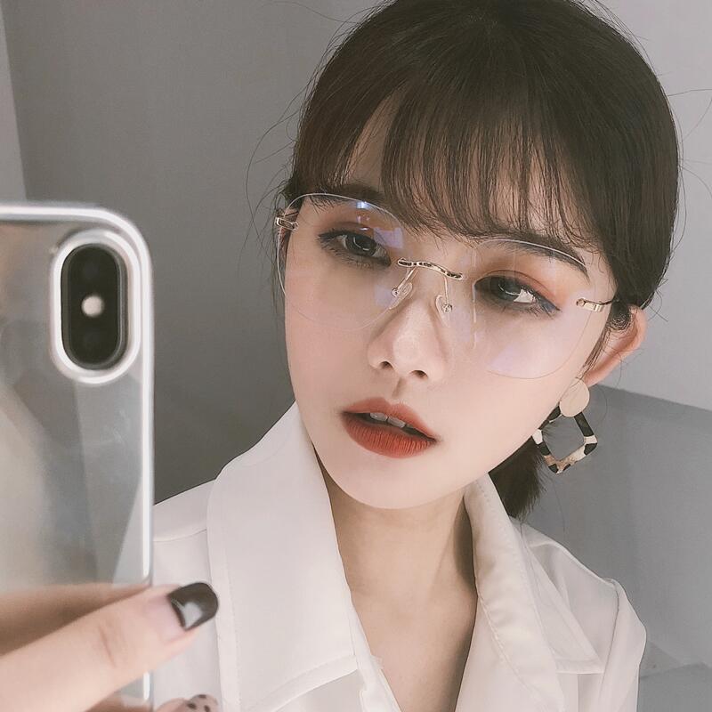 Anti-blue light radiation glasses myopia female round face computer eye protection flat mirror eye frameless frame male trendy net red