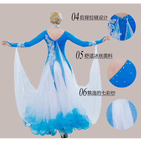 Black blue ballroom dance dresses for women girls Diamond inlaid modern dance show dress National Standard Dance Dress