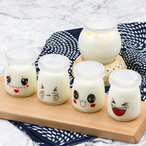 Glass small bottle with lid egg shell mousse jelly bottle vertical pudding yogurt bottle wooden bran cup 4 packs