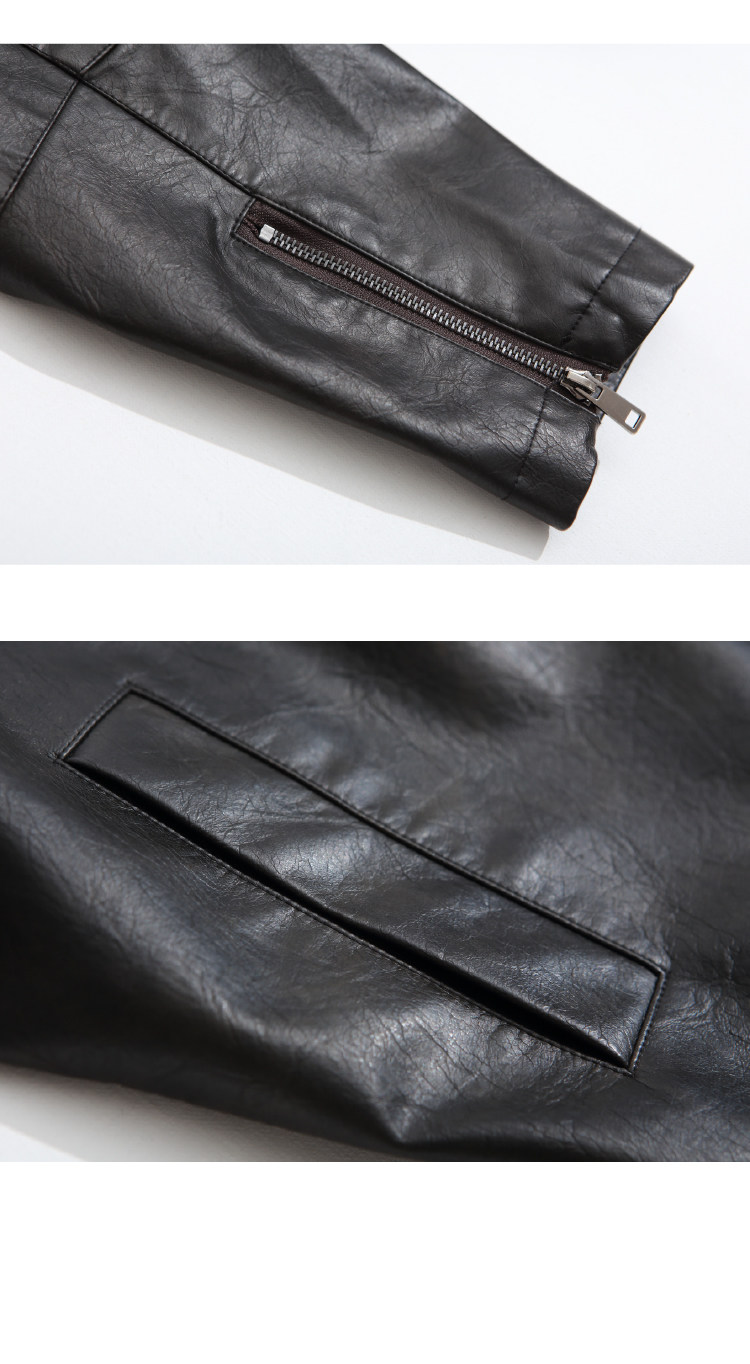 Кожаная куртка 左边女装立领机车皮衣外套2024春装新款复古做旧皮夹克 男女同款 ILEFT