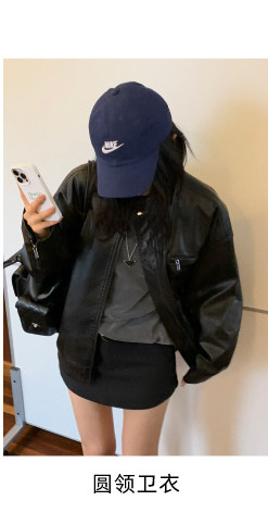 Кожаная куртка 左边女装立领机车皮衣外套2024春装新款复古做旧皮夹克 男女同款 ILEFT