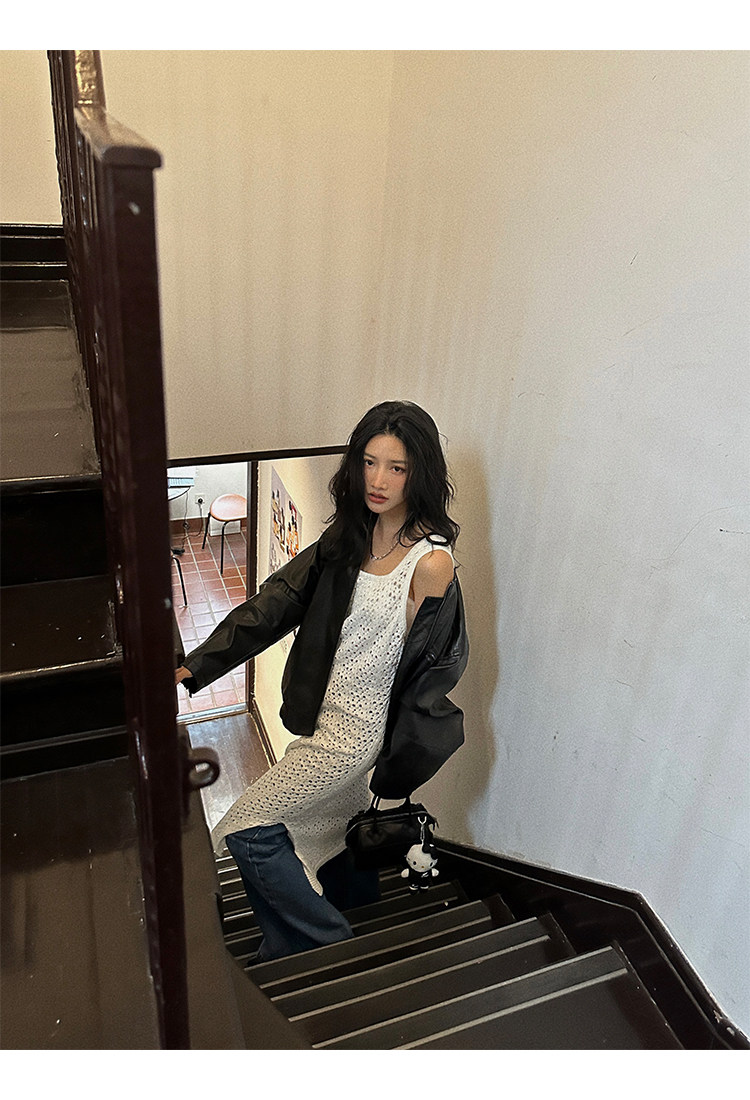 Кожаная куртка 左边女装立领机车皮衣外套2024春装新款复古做旧皮夹克 男女同款 ILEFT