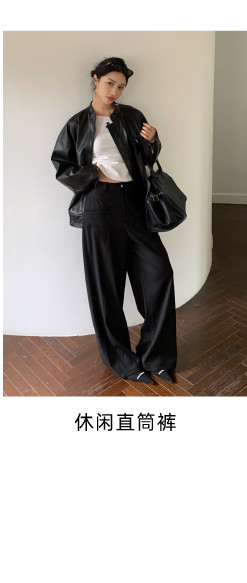 Кожаная куртка 左边女装立领机车皮衣外套2024春装新款复古做旧皮夹克 男女同款 ILEFT