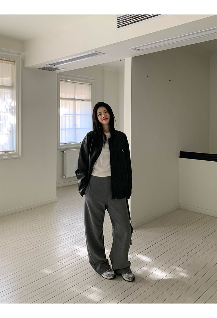 Кожаная куртка 左边女装立领机车皮衣外套2024春装新款复古做旧皮夹克 男女同款 ILEFT